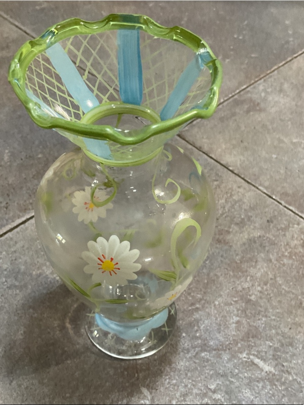 Tracy Porter Green & Blue Hand-Painted Daisy Vase